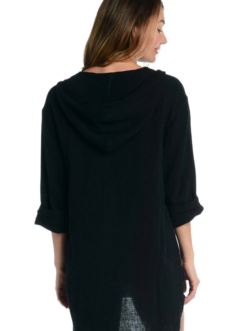 La Blanca Womens Seaside Hoodie Cover Up Tunic in Black Size L - Picture 2 of 14